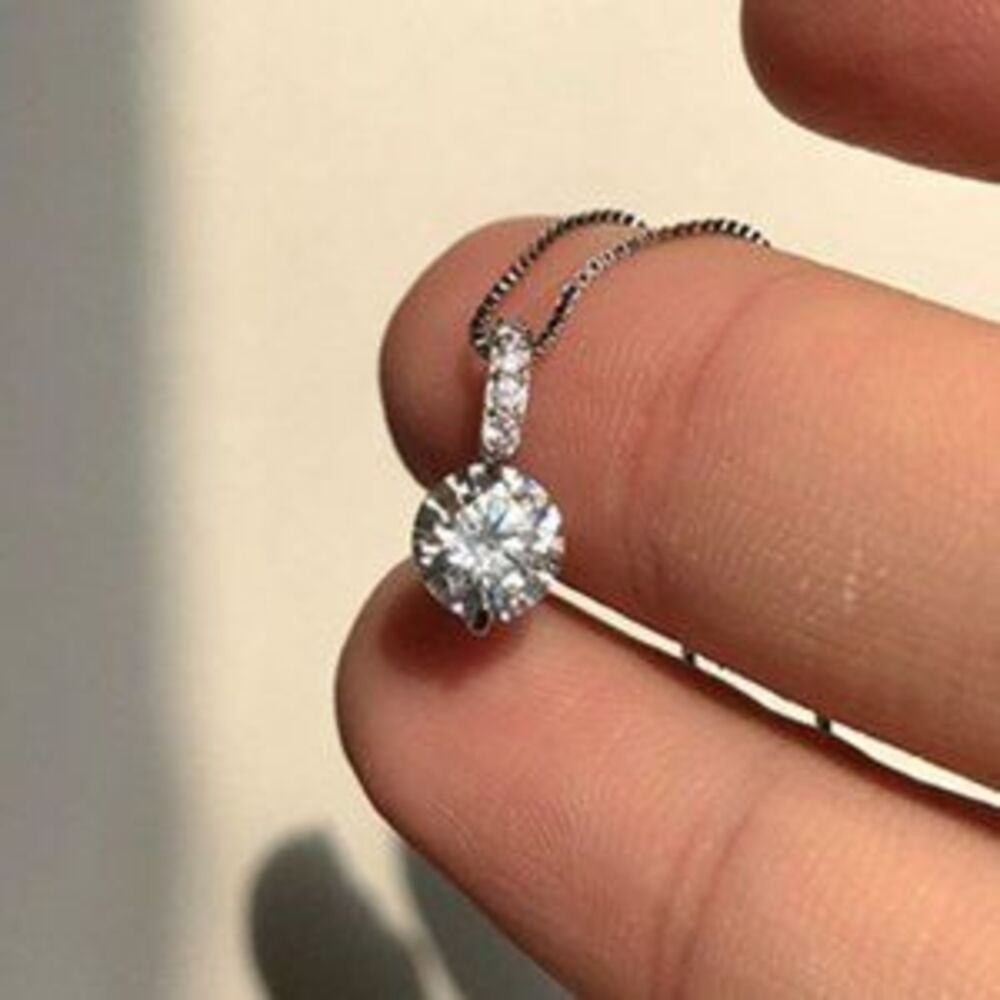 *925 Silver 2CT Solitaire Diamond Necklace A8